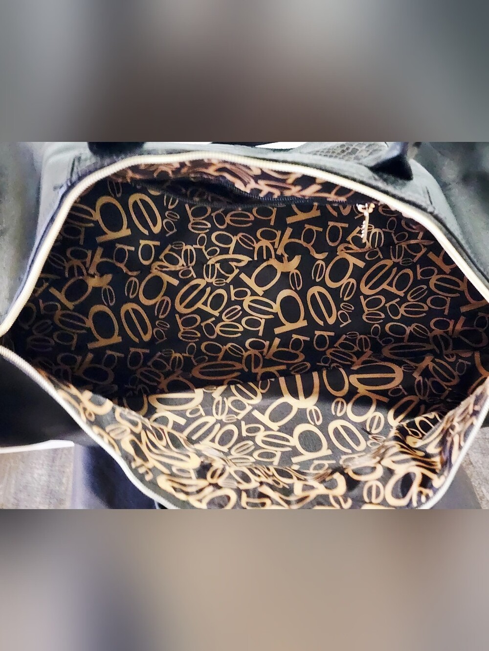 Bebe | Ellisa 22" Weekend Travel Duffel Bag | Black & Gold Faux Snakeskin - Picture 8 of 11